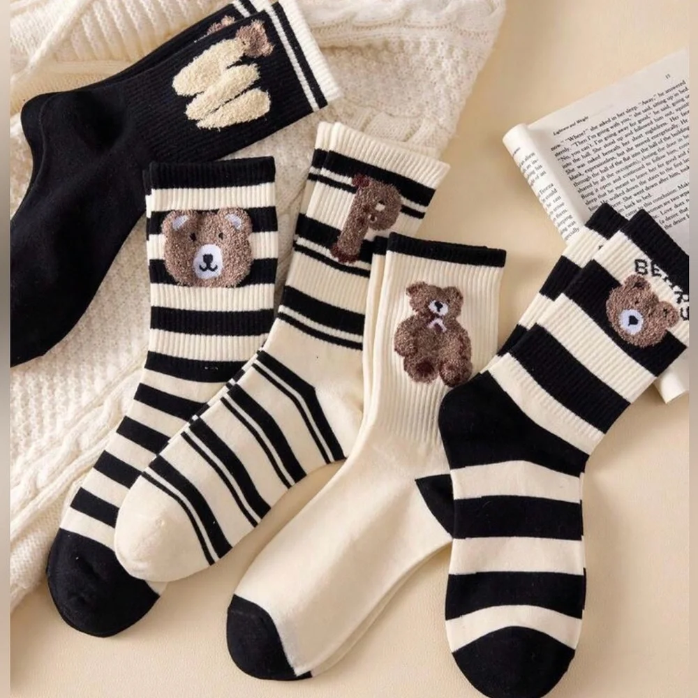 Bear socks 5 pair fuzzy polo monogram W P Ralph Lauren womens chenille black NEW - Picture 7 of 7